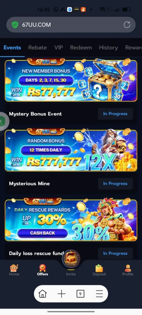 67UU Game Deposit bonus